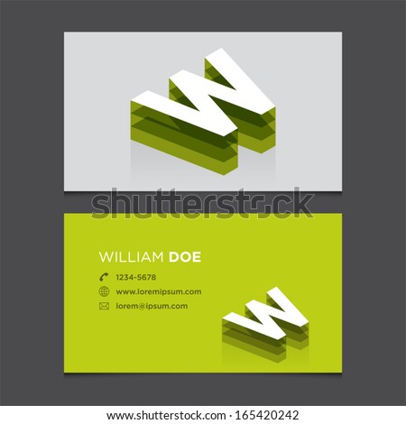 Business card template with alphabet letter W.