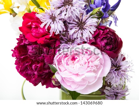 Fresh picked flowers with white background.