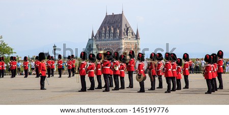 QUEBEC CITY, QUEBEC/CANADA Ã¢Â?Â? JULY 6:  Changing of the guard ceremony at La Citadelle, a historic active military fort shown on July 6, 2013 in Quebec City.