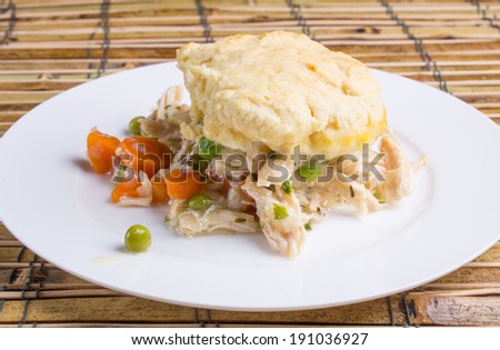 A comfort food plate with chicken and dumplings.