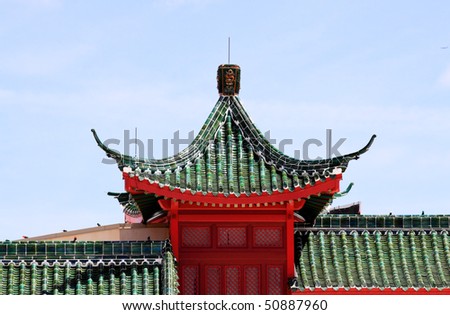 chinese traditional building structure in a amusement park
