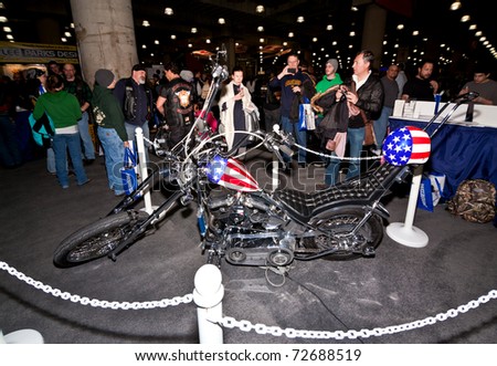 MANHATTAN, NEW YORK - JANUARY 22: a custom made motorcycle in the New York City International Motorcycle Show on January 22, 2011 in Manhattan, New York.