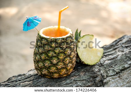 Exotic drink in a pineapple