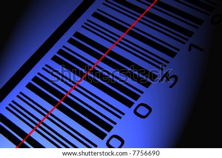 blue bar code with red scan line