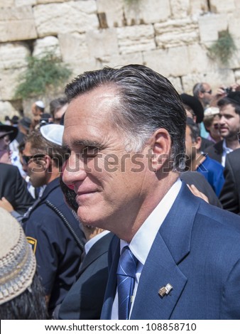 JERUSALEM - JULY 29 :  US Republican presidential candidate Mitt Romney visit the Western wall in old Jerusalem during his visit to Jerusalem, Israel on July 29, 2012
