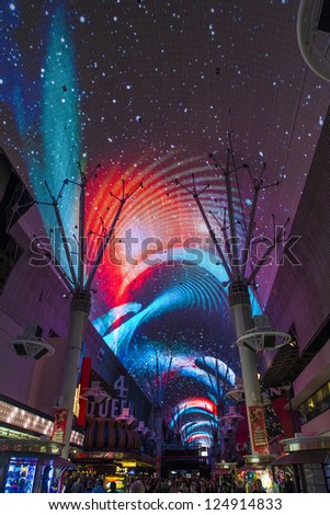 LAS VEGAS - DEC 07 : The Fremont Street Experience a pedestrian mall in downtown Las Vegas on December 07, 2012. Las Vegas in 2012 broke the all-time visitor volume record of 39-plus million visitors