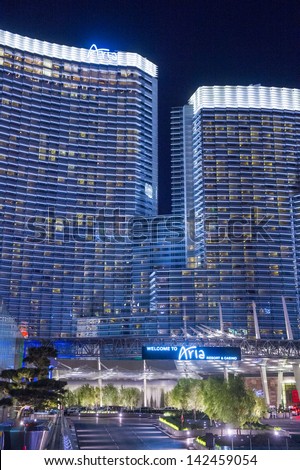 LAS VEGAS - FEB 14 : The Aria Resort in Las Vegas on February 14 2013. The Aria is a luxury hotel and casino opened in 2009 and is the world\'s largest hotel to receive LEED Gold certification