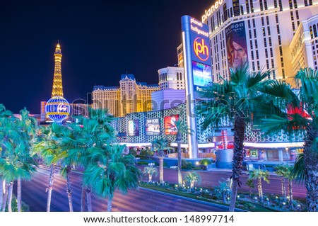 LAS VEGAS - JAN 24 : View of the strip on January 24, 2013 in Las Vegas. The Las Vegas Strip is an approximately 4.2-mile (6.8 km) stretch of Las Vegas Boulevard in Clark County, Nevada.