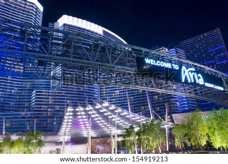 LAS VEGAS - AUG 26 :The Aria Resort and Casino in Las Vegas on August 26 2013. The Aria is a luxury resort and casino opened on 2009 and is the world\'s largest hotel to receive LEED Gold certification