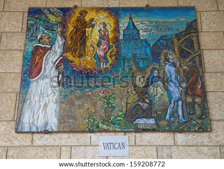 NAZARETH - OCT 15 : Mosaic gift from the Vatican in the Basilica of the Annunciation in Nazareth Israel on October 15 2012 ,is a gift from the Vatican to the church, alongside other nations.
