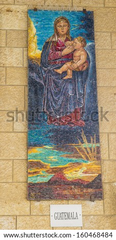 NAZARETH - OCT 15 : Mosaic gift from Guatemala in the Basilica of the Annunciation in Nazareth Israel on October 15 2012 ,is a gift from Guatemala Catholics to the church, alongside other nations.