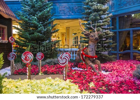 LAS VEGAS - DEC 30: Winter season in Bellagio Hotel Conservatory & Botanical Gardens on December 30 ,2013 in Las Vegas. There are five seasonal themes that the Conservatory undergoes each year.