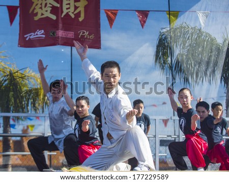 LAS VEGAS - FEB 09 : Chinese martial art performers at the Chinese New Year celebrations held in Las Vegas , Nevada on February 09 2014