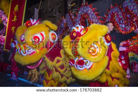 SAN FRANCISCO - FEB 15 : An unidentified participant in a Lion dance at the Chinese New Year Parade in San Francisco, California on February 15, 2014. It is the largest Asian event in North America
