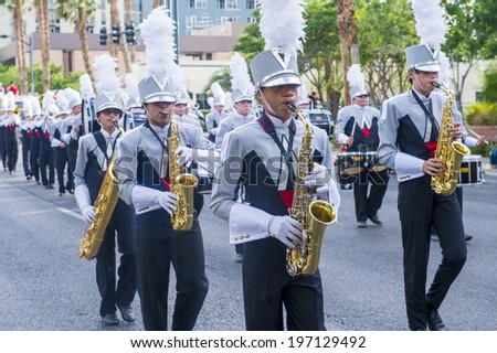 LAS VEGAS - MAY 17 : Marching band Participates at the Helldorado Days Parade held in Las Vegas Nevada on May 17 2014 ,the parade celebrating the heritage and diversity of the American West