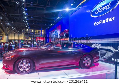 LAS VEGAS - NOV 07 : The Ford booth at the SEMA Show in Las Vegas, Navada, on November 07, 2014. The SEMA Show is the premier automotive specialty products trade event in the world.