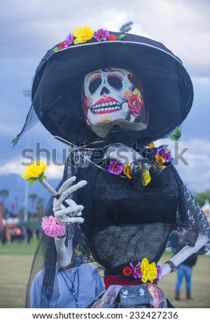 COACHELLA , CALIFORNIA - NOV 01 : Traditional Mexican art installation at the Dia De Los Muertos Experience in Coachella , California on November 01 2014