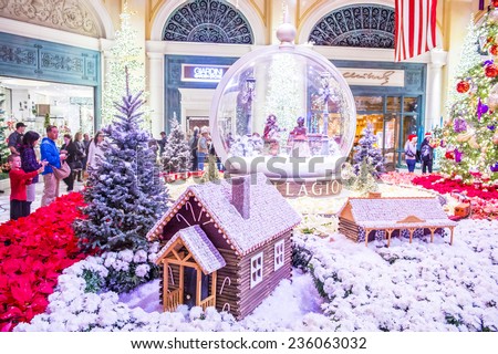 LAS VEGAS - DEC 04 : Winter season in Bellagio Hotel Conservatory & Botanical Gardens on December 04 ,2014 in Las Vegas. There are five seasonal themes that the Conservatory undergoes each year.