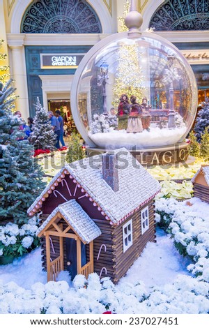 LAS VEGAS - DEC 08 : Winter season in Bellagio Hotel Conservatory & Botanical Gardens on December 08 ,2014 in Las Vegas. There are five seasonal themes that the Conservatory undergoes each year.