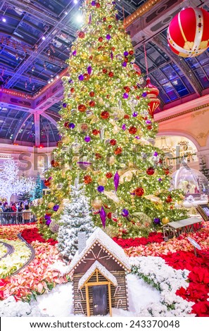 LAS VEGAS - DEC 04 : Winter season in Bellagio Hotel Conservatory & Botanical Gardens on December 04 ,2014 in Las Vegas. There are five seasonal themes that the Conservatory undergoes each year.