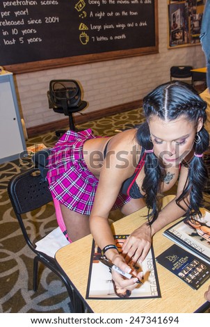 LAS VEGAS - JAN 23 : Adult film actress  Peta Jensen Giving autographs to fans at the 2015 AVN Adult Entertainment Expo at the Hard Rock Hotel & Casino on January 23, 2015 in Las Vegas.
