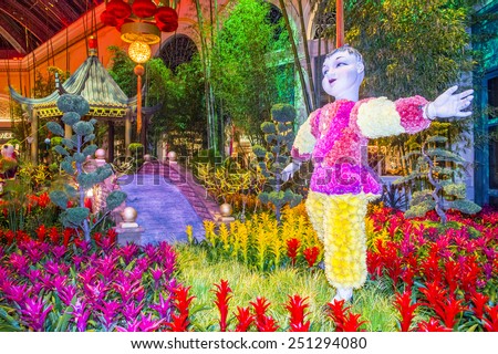 LAS VEGAS - JAN 19 : Chinese New year in Bellagio Hotel Conservatory & Botanical Gardens on January 19, 2015 in Las Vegas. There are five seasonal themes that the Conservatory undergoes each year.