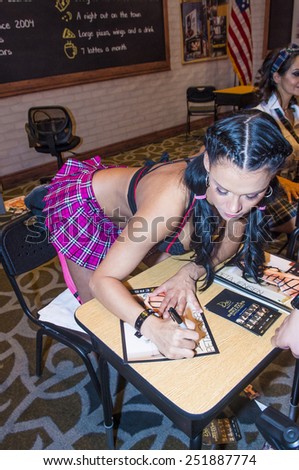 LAS VEGAS - JAN 23 : Adult film actress Peta Jensen Giving autographs to fans at the 2015 AVN Adult Entertainment Expo at the Hard Rock Hotel & Casino on January 23, 2015 in Las Vegas.