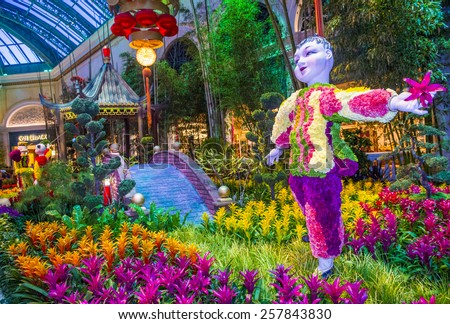 LAS VEGAS - FEB 04 : Chinese New year in Bellagio Hotel Conservatory & Botanical Gardens on Februery 04 2015 in Las Vegas. There are five seasonal themes that the Conservatory undergoes each year.