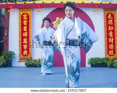 LAS VEGAS - FEB 21 : Japanese folk dancers perform at the Chinese New Year celebrations held in Las Vegas , Nevada on February 21 2015