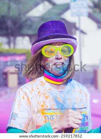 LAS VEGAS - FEB 28 : An unidentified runner at the Las Vegas Color Run on February 28 2015. The Color Run is a 5k worldwide hosted fun race