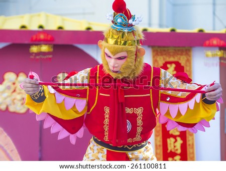 LAS VEGAS - FEB 21 : Actor dressed as a Monkey King perform at the Chinese New Year celebrations held in Las Vegas , Nevada on February 21 2015