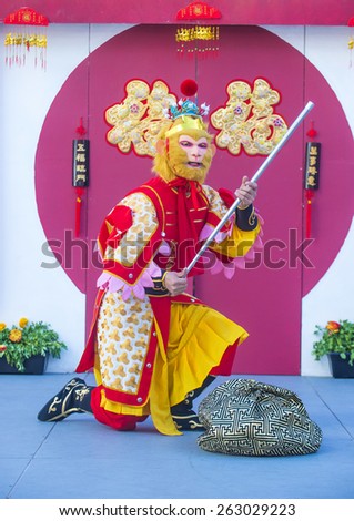 LAS VEGAS - FEB 21 : Actor dressed as a Monkey King perform at the Chinese New Year celebrations held in Las Vegas , Nevada on February 21 2015
