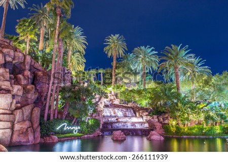 LAS VEGAS - MARCH 18 : The Mirage Hotel in Las Vegas on March 18 2015, The hotel Opened in 1989, and it has 2.884 rooms and a casino with 100,000 square feet of gaming space.