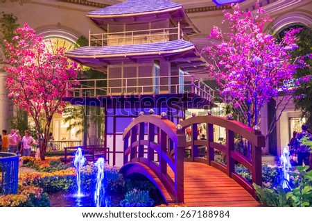 LAS VEGAS - MARCH 26: Spring season in Bellagio Hotel Conservatory & Botanical Gardens on March 26 2015 in Las Vegas. There are five seasonal themes that the Conservatory undergoes each year.