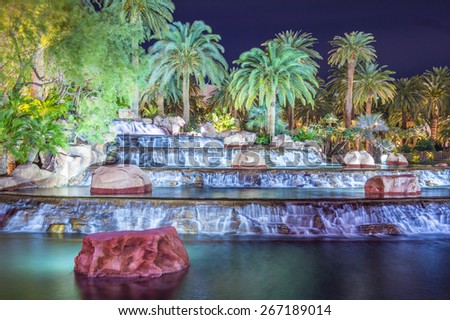 LAS VEGAS - MARCH 18 : The Mirage Hotel in Las Vegas on March 18 2015, The hotel Opened in 1989, and it has 2.884 rooms and a casino with 100,000 square feet of gaming space.