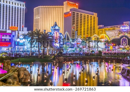 LAS VEGAS - MARCH 18 : View of the strip on March 18 2015 in Las Vegas. The Las Vegas Strip is an approximately 4.2-mile (6.8 km) stretch of Las Vegas Boulevard in Clark County, Nevada.