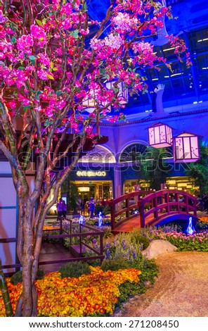 LAS VEGAS - MARCH 26: Spring season in Bellagio Hotel Conservatory & Botanical Gardens on March 26 2015 in Las Vegas. There are five seasonal themes that the Conservatory undergoes each year.