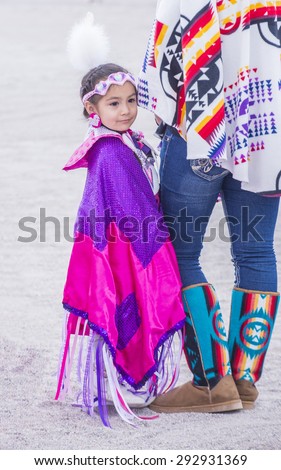 LAS VEGAS - MAY 24 : Native American girl takes part at the 26th Annual Paiute Tribe Pow Wow on May 24 , 2015 in Las Vegas Nevada. Pow wow is native American cultural gathernig event.