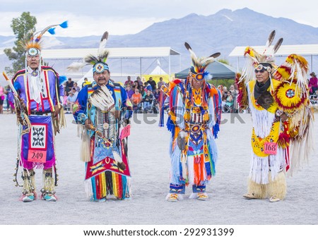 LAS VEGAS - MAY 24 : Native American men takes part at the 26th Annual Paiute Tribe Pow Wow on May 24 , 2015 in Las Vegas Nevada. Pow wow is native American cultural gathernig event.