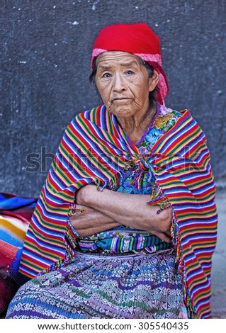 CHICHICASTENANGO , GUATEMALA - JULY 26 : Portrait of a Guatemalan woman at the Chichicastenango Market on July 26 2015. This native market is the most colorful in Central America