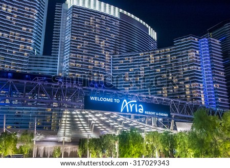 LAS VEGAS - SEP 03 : The Aria Resort in Las Vegas on September 03 2015. The Aria is a luxury resort and casino opened on 2009 and is the world\'s largest hotel to receive LEED Gold certification