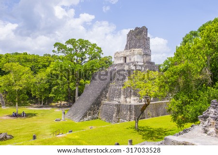 TIKAL , GUATEMALA - JULY 29 : The archaeological site of the pre-Columbian Maya civilization in Tikal National Park , Guatemala on July 29 2015.  The park is UNESCO World Heritage Site since 1979