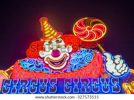 LAS VEGAS - SEP 10: The Circus Circus hotel and casino sign on September 10, 2015 in Las Vegas. Circus Circus features circus acts and carnival type games daily