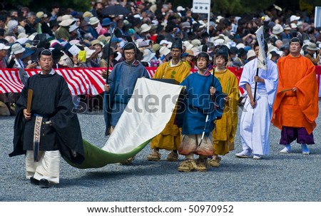 KYOTO - OCT  22: a participants on The Jidai Matsuri ( Festival of the Ages) held on October 22 2009  in Kyoto, Japan . It is one of Kyoto\'s renowned three great festivals