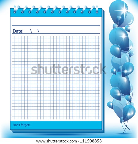 Arithmetic block notes in blue shades with balloons