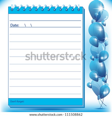 Lined Block notes page in blue shades with balloons