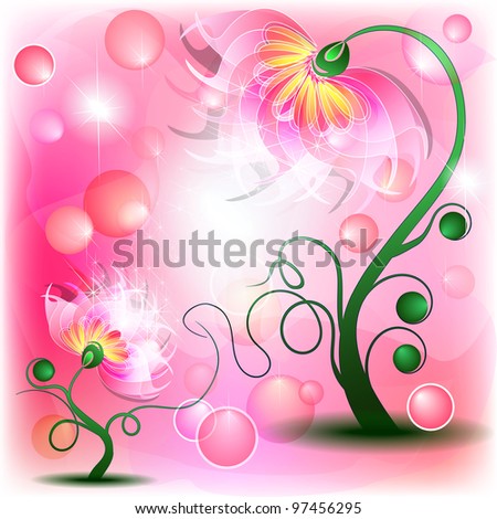 Fairy pink mum and baby flowers in abstract dreamy background