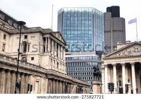 A combination of historic and modern buildings in the financial district of London, the capital of the United Kingdom