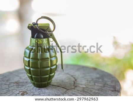 Hand grenade M26A2 model on log