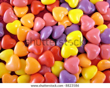 Valentine's hearts candies in a pile